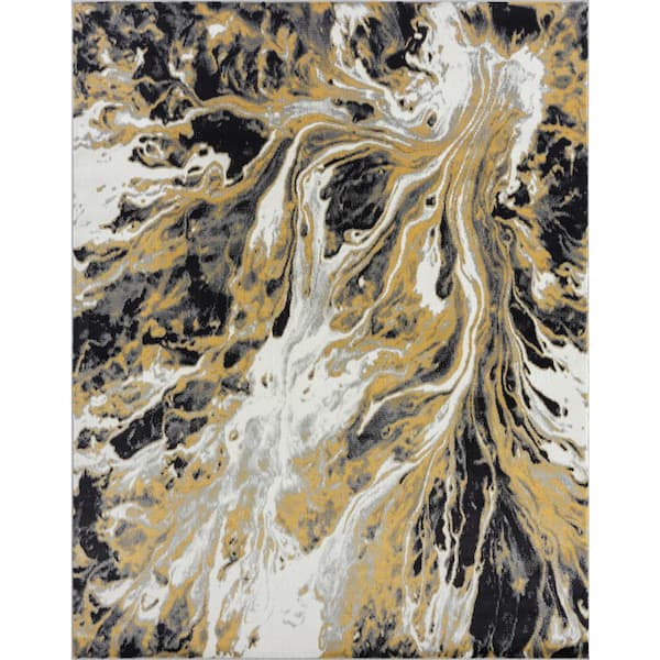 Tayse Rugs Timeless Abstract Yellow 8 ft. x 10 ft. Indoor Area Rug