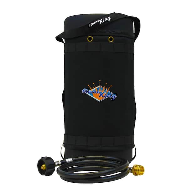 Flame King Gas Hauler Kit: Insulated Protective Carry Case for 10 lb. Propane Tank & Adapter Hose, Black