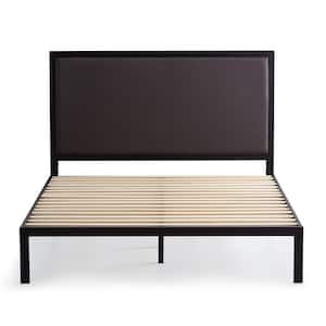 Mara Gray Charcoal Metal Frame King with Curved Upholstered Headboard Platform Bed