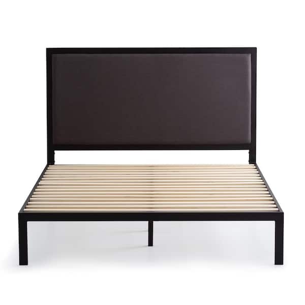 Brookside Mara Gray Charcoal Metal Frame King with Curved Upholstered Headboard Platform Bed