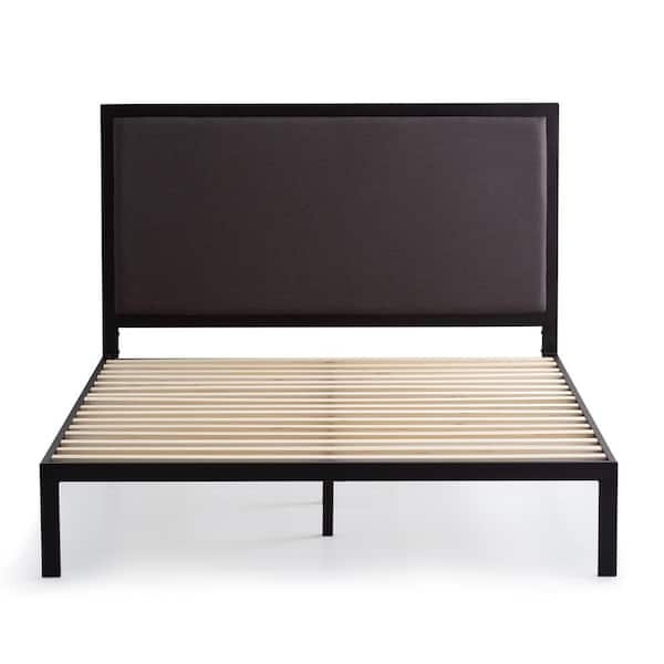 Brookside Mara Gray Charcoal Metal Frame Twin Curved Upholstered Headboard Platform Bed