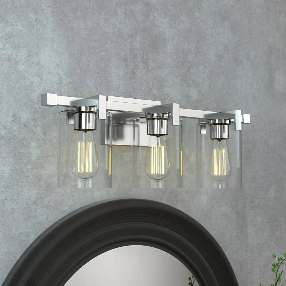 Salvirola 24 in. Modern 3-Light Brushed Nickel Dimmable Vanity Light with Clear Glass Shade price history on PriceWatchPro