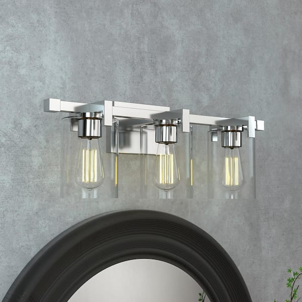 Salvirola 24 in. Modern 3-Light Brushed Nickel Dimmable Vanity Light with Clear Glass Shade