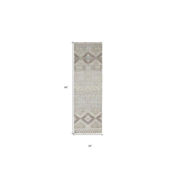 2 ft. x 8 ft. Gray, Ivory Geometric Runner Rug