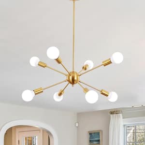 8-Light Gold Modern Sputnik Chandelier for Living Room with No Bulbs Included