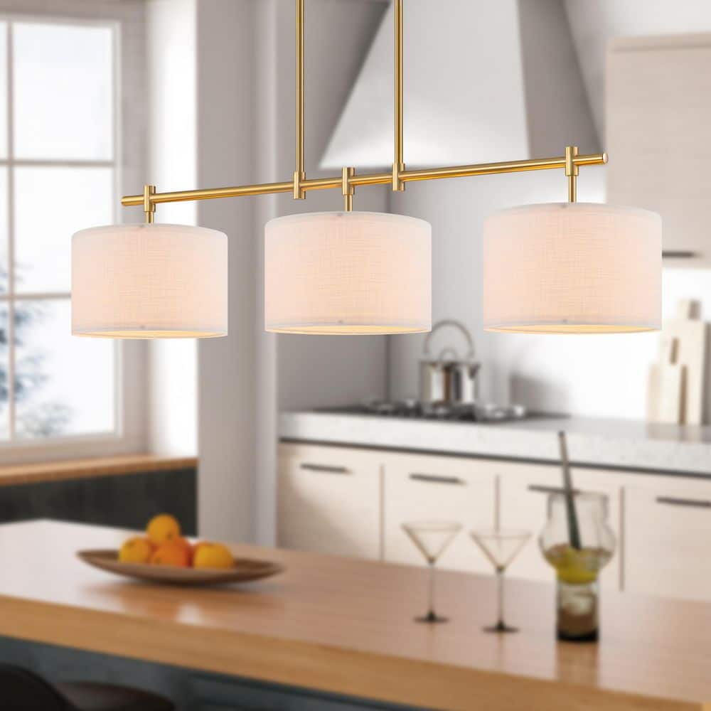 3-Light Modern Gold Island Pendant Light with White Fabric Shades, Adjustable Kitchen Dining Room Chandelier Fixture price history on PriceWatchPro