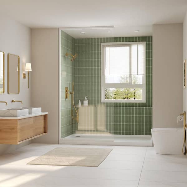 Single Handle 2-Spray Shower Faucet 2.5 GPM with Valve, 6 in. Dual Shower Heads, Anti-scald in Brushed Gold