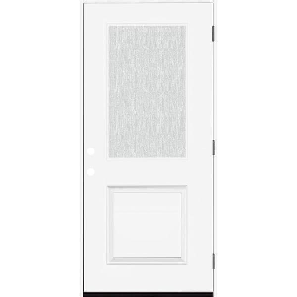 Steves & Sons Legacy 36 in. W. x 80 in. 1/2-Lite Rain Glass LHOS White Primed Fiberglass Prehend Front Door