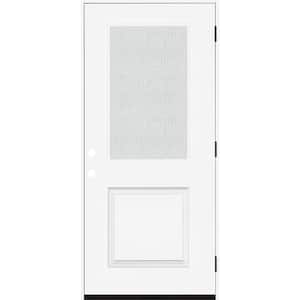 Legacy 36 in. x 80 in. 1/2 Lite Rain Glass LHOS Primed White Finish Fiberglass Prehend Front Door
