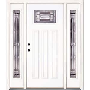 63.5 in. x 81.625 in. Preston Zinc Craftsman Unfinished Smooth Right-Hand Fiberglass Prehung Front Door with Sidelites