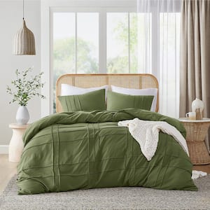 Porter 2-Piece Olive Green Microfiber Twin/Twin XL Soft Washed Pleated Duvet Cover Set