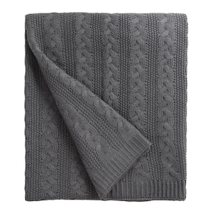 100% Acrylic Cable Knit Gray Throw Blanket
