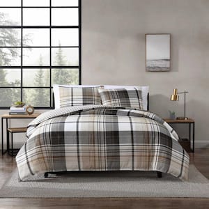 Normandy Plaid 2-Piece Black Microsuede Twin Duvet Cover Set