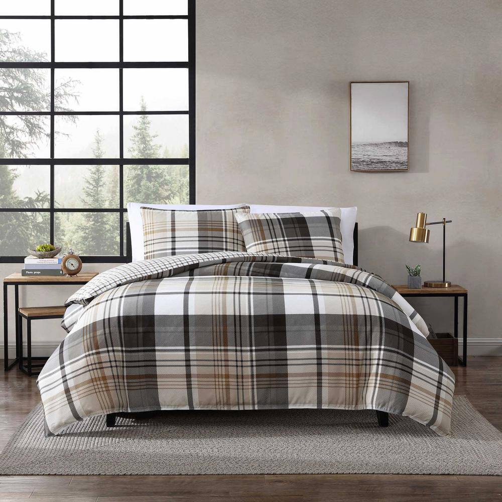 Eddie Bauer Normandy Plaid 3Piece Black Microsuede King Duvet Cover Set USHSFN1277722 The
