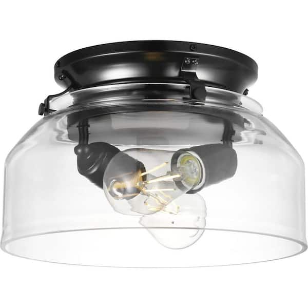 Progress Lighting Springer Collection 2-Light Matte Black Ceiling Fan Shades Clear Glass Light Kit
