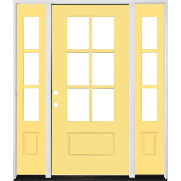 Legacy 60 in. x 80 in. 3/4-6 Lite Clear Glass RHIS Primed Jackfruit Finish Fiberglass Prehung Front Door w/Dbl 10 in. SL