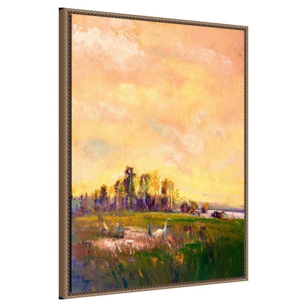 Abstract Marshland Scenic Landscape Canvas Wall Art with Bronze Frame