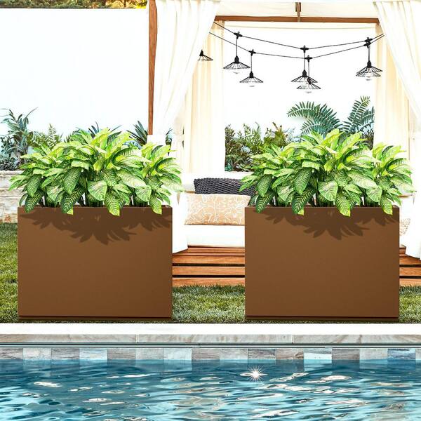 TUYOHW Large Brown Metal Planter Box 26 in. Rectangular Flower Pot 