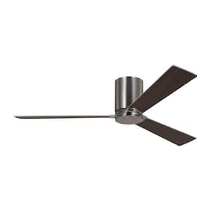 Rozzen 52 in. Modern Hugger Brushed Steel Ceiling Fan with Silver/American Walnut Blades, DC Motor and Remote