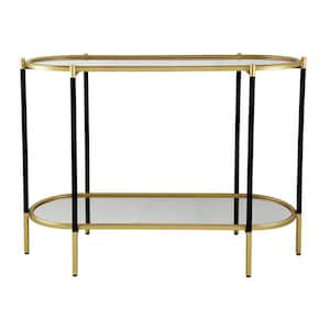16.5 in. Black/Gold Oval Glass Console Table