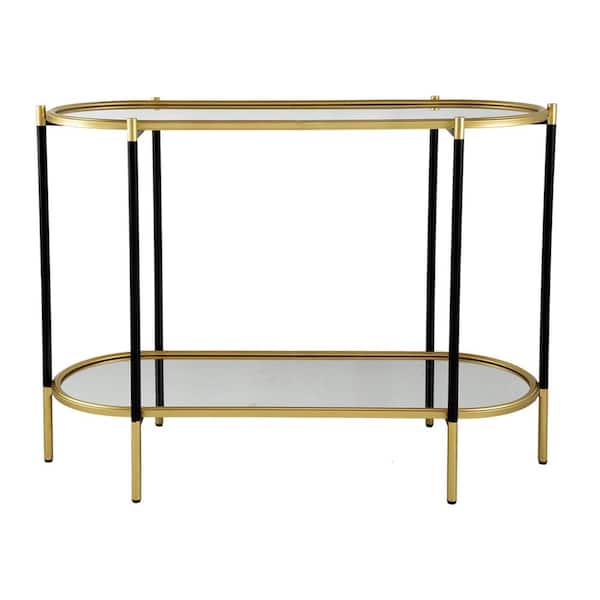 A & B Home 16.5 in. Black/Gold Oval Glass Console Table