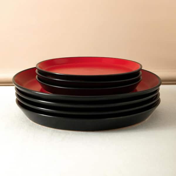 Stone Lain Albie 16-Piece Red and Black Dinnerware Set Stoneware (Service for Set for 4)