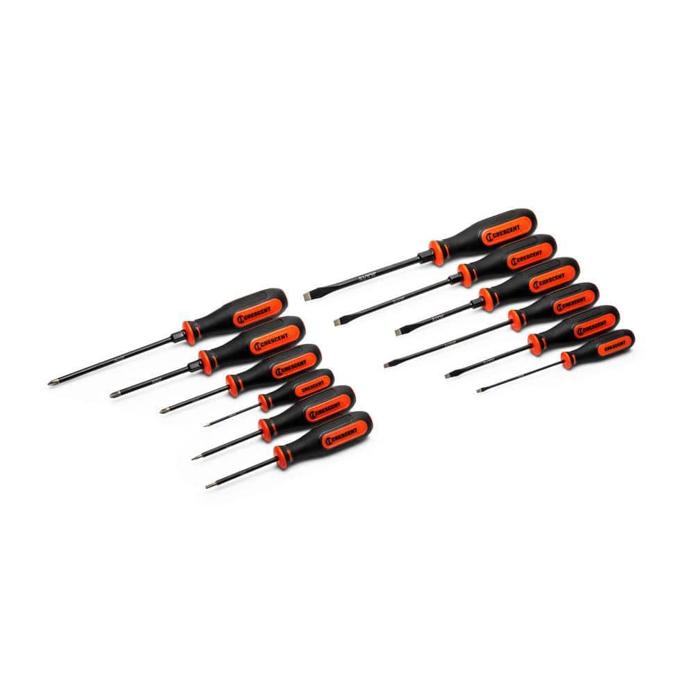 Crescent Diamond Tip Phillips, Slotted, and Torx Screwdriver Set with Dual Material Tri-Lobe Handles (12-Piece)