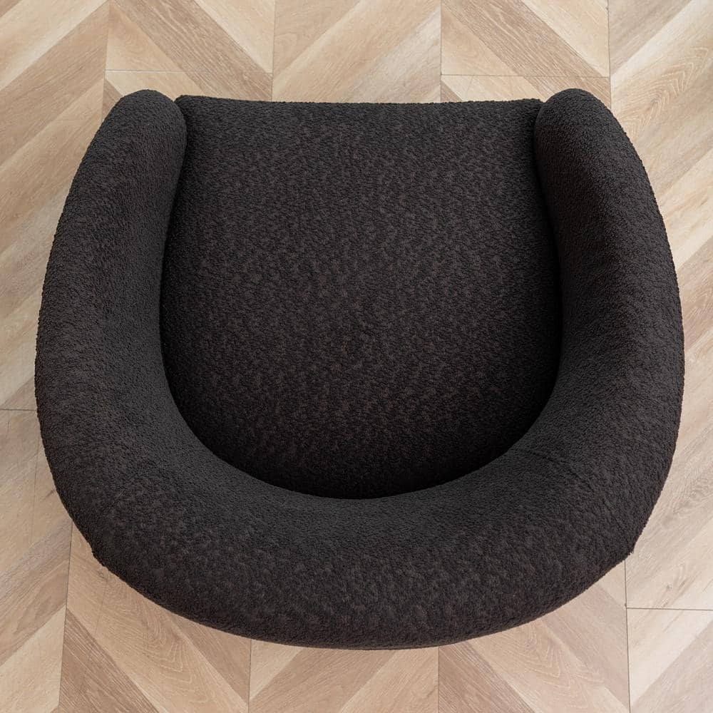 Dark Gray Boucle Upholstered Swivel Barrel Accent Chair