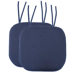 Honeycomb Memory Foam Square 16 in. x 16 in. Non-Slip Back Chair Cushion with Ties, Indoor/Outdoor, Navy (2-Pack)