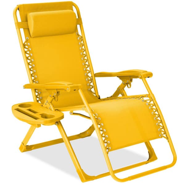 Best Choice Products Sunflower Metal Zero Gravity Folding Beach Chair and Patio Recliner with Side Tray and Headrest
