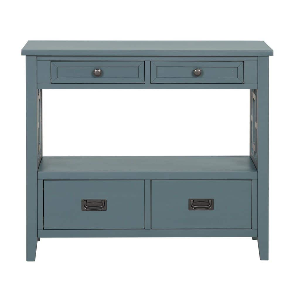 Stickon 36 In. L Blue Standard Rectangle Wood Console Table With Shelf 