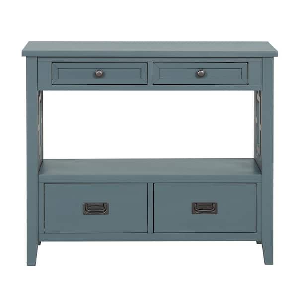 STICKON 36 in. L Blue Standard Rectangle Wood Console Table with Shelf and 4-Drawer