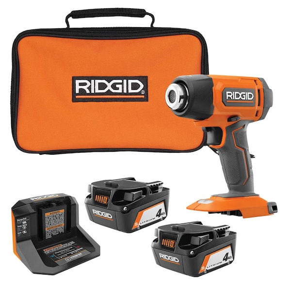 RIDGID 18V Cordless Compact Heat Gun with (2) 4.0 Ah Batteries, Charger, and Bag