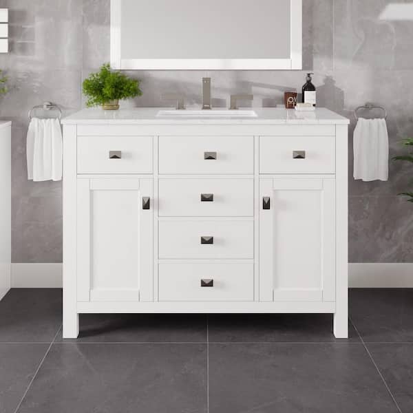 Artemis 42 in. Single Sink White Bath Vanity with White Engineered Stone Top (Assembled)