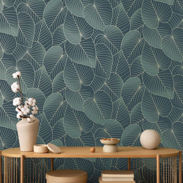 Graphic Leaves Dark Green with Foil Accents Wallpaper Sample