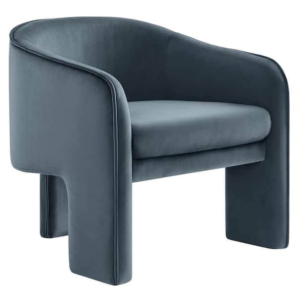 Greer Comfy Barrel Accent Chair with 3 Legs in Cadet Blue Performance Velvet
