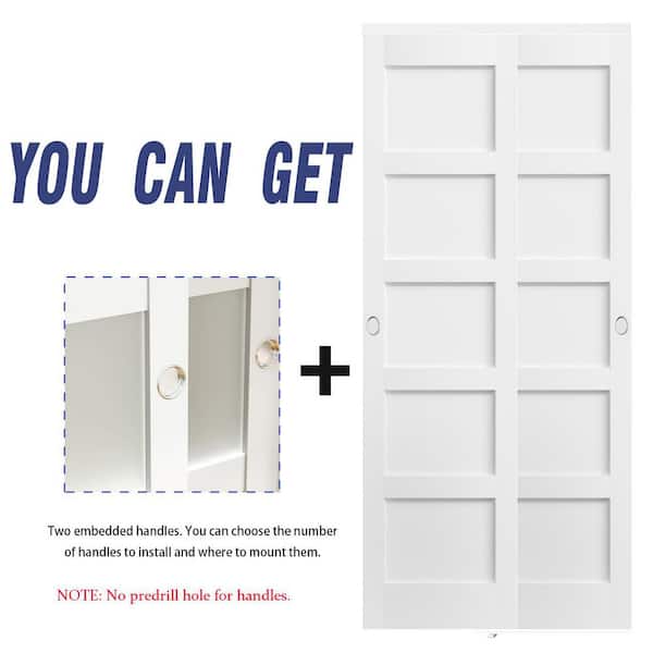 60 in. x 80 in. 5-Panel White PVC Covering MDF. Double Sliding Doors with Handles, Hardware Kits, Need to be Assembled