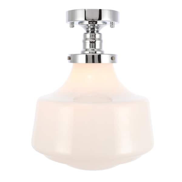 Unbranded Timless Home 11 in. 1-Light Industrial Chrome And Frosted White Glass Flush Mount with No Bulbs Included