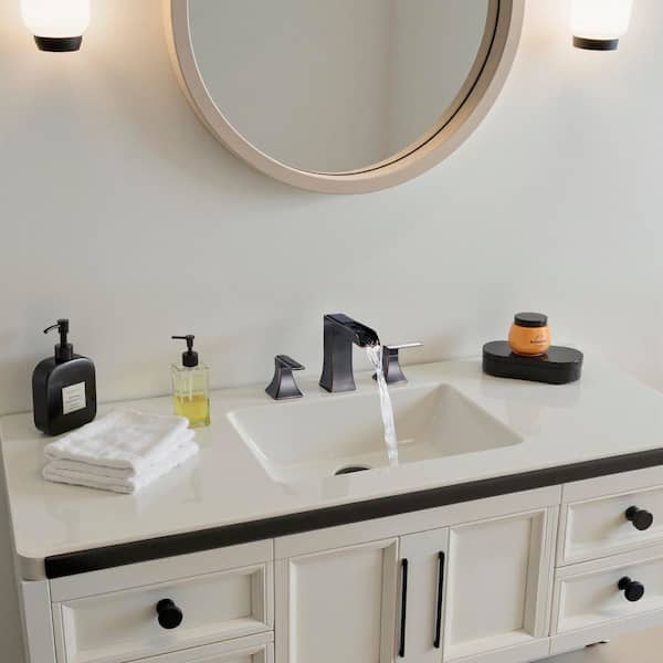 8 in. Widespread Double Handle Bathroom Faucet with Drip-Free Ceramic Disc Valve Waterfall Design in Oil Rubbed Bronze