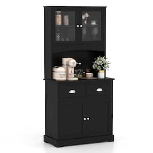 2-Adjustable Shelf Black 67'' Storage Cabinet Closet Kitchen Pantry Cupboard with Adjustable Shelves