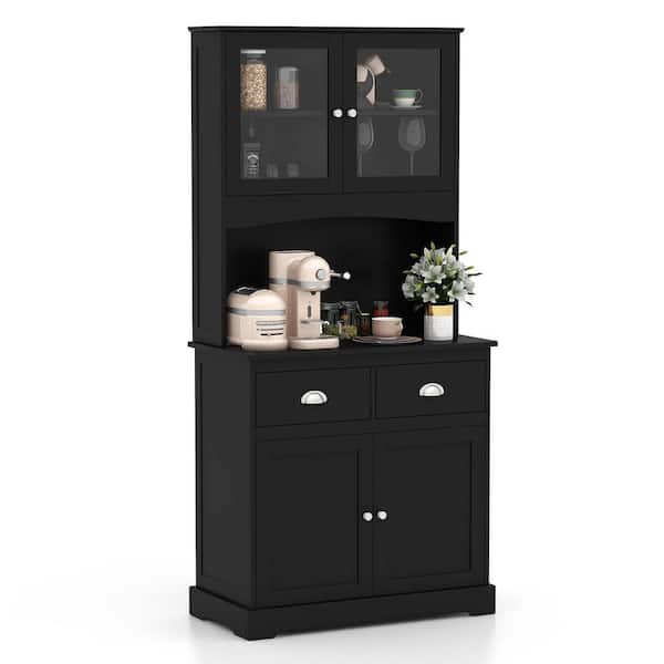 Costway 2-Adjustable Shelf Black 67'' Storage Cabinet Closet Kitchen Pantry Cupboard with Adjustable Shelves