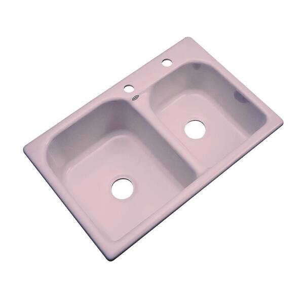 Thermocast Cambridge Drop-In Acrylic 33 in. 2-Hole Double Bowl Kitchen Sink in Wild Rose