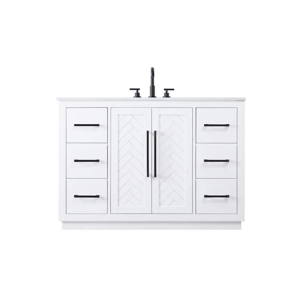 48 in. Single Sink White Bath Vanity with White Engineered Marble Top