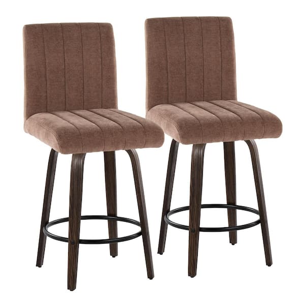 Lumisource Hank 26 in. Walnut Glazed Wood and Brown Fabric Fixed-Height Counter Stool (Set of 2) LYW