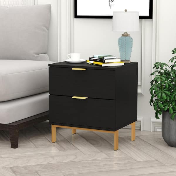 Details about   Black Wooden 2 Drawer Nightstand Bedside Table End Side Storage Shelf Bedroom 
