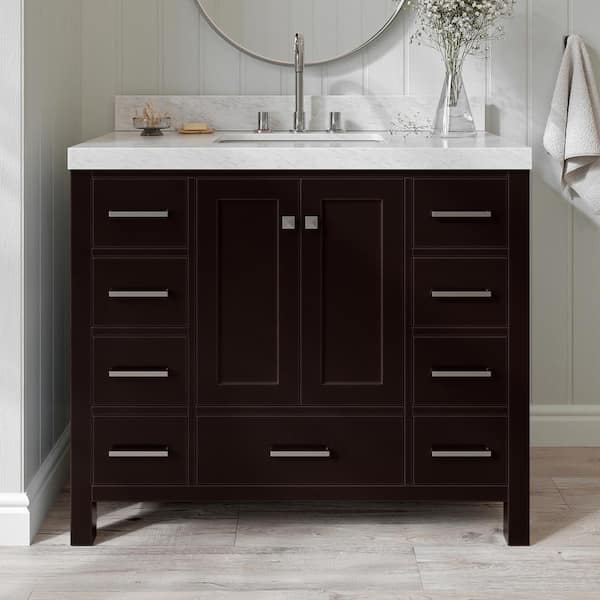 ARIEL Cambridge 42 in. W x 22 in. D x 36.5 in. H Single Sink Freestanding Bath Vanity in Espresso with Carrara Marble Top