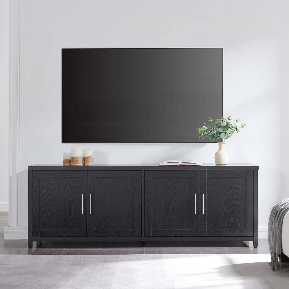 Transitional Black Grain MDF TV Stand with Enclosed Cabinets