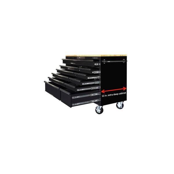 Husky - 52 in. 11-Drawer Mobile Workbench with Solid Wood Top, 22 in. Extra Deep