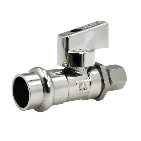 1/2 in. Press x 1/4 in. OD COMP Quarter Turn Straight Compact Supply Stop valve Lead Free Chrome Plated Brass 2 Pack