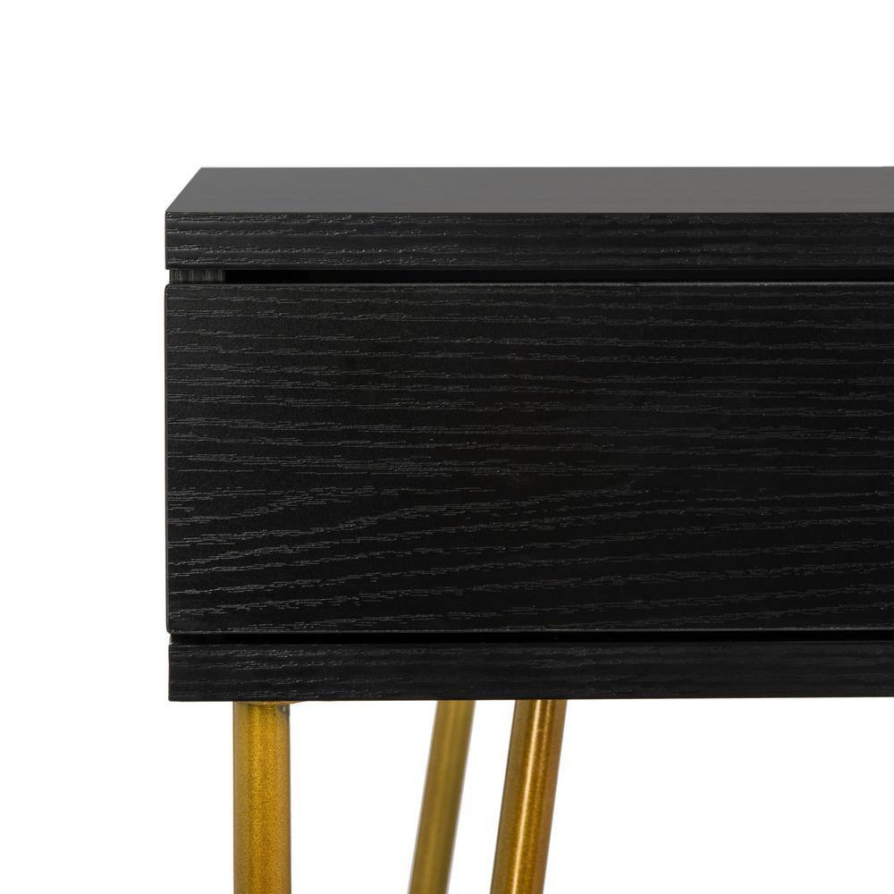 Chic Transitional Black and Gold Home Office Desk with Dual Drawers
